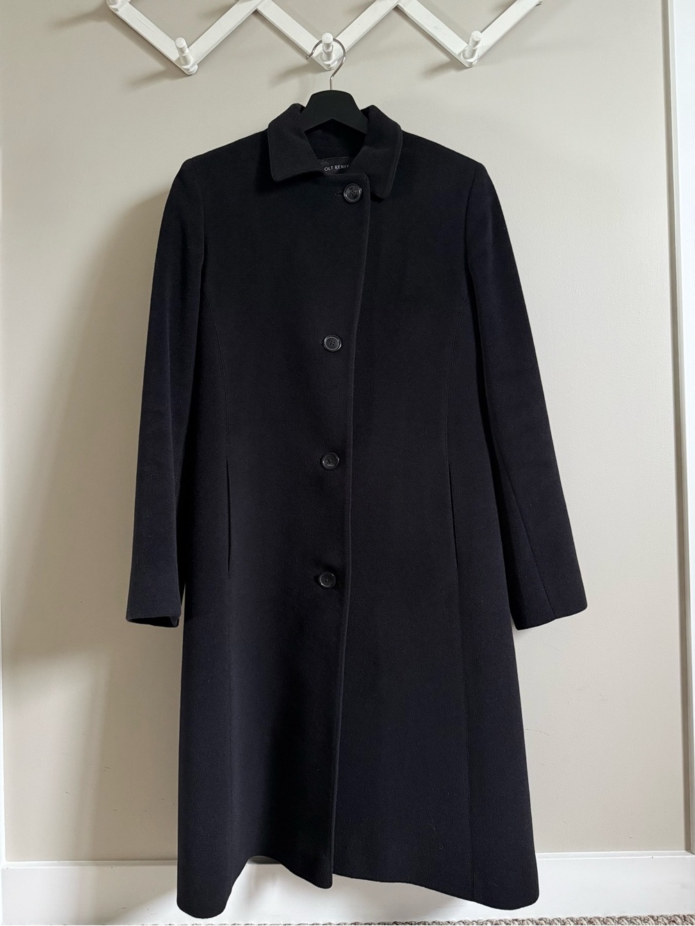 Holt Renfrew Black Angora Wool Coat A-line Single-Breasted Button Jacket Size 6